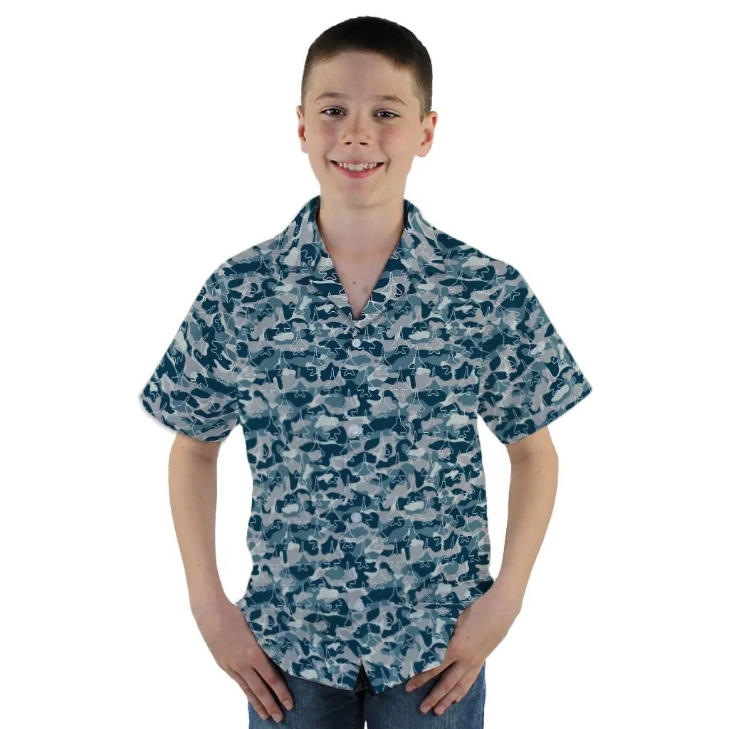 Military Fighter Jet Navy Camo Blue Youth Hawaiian Shirt