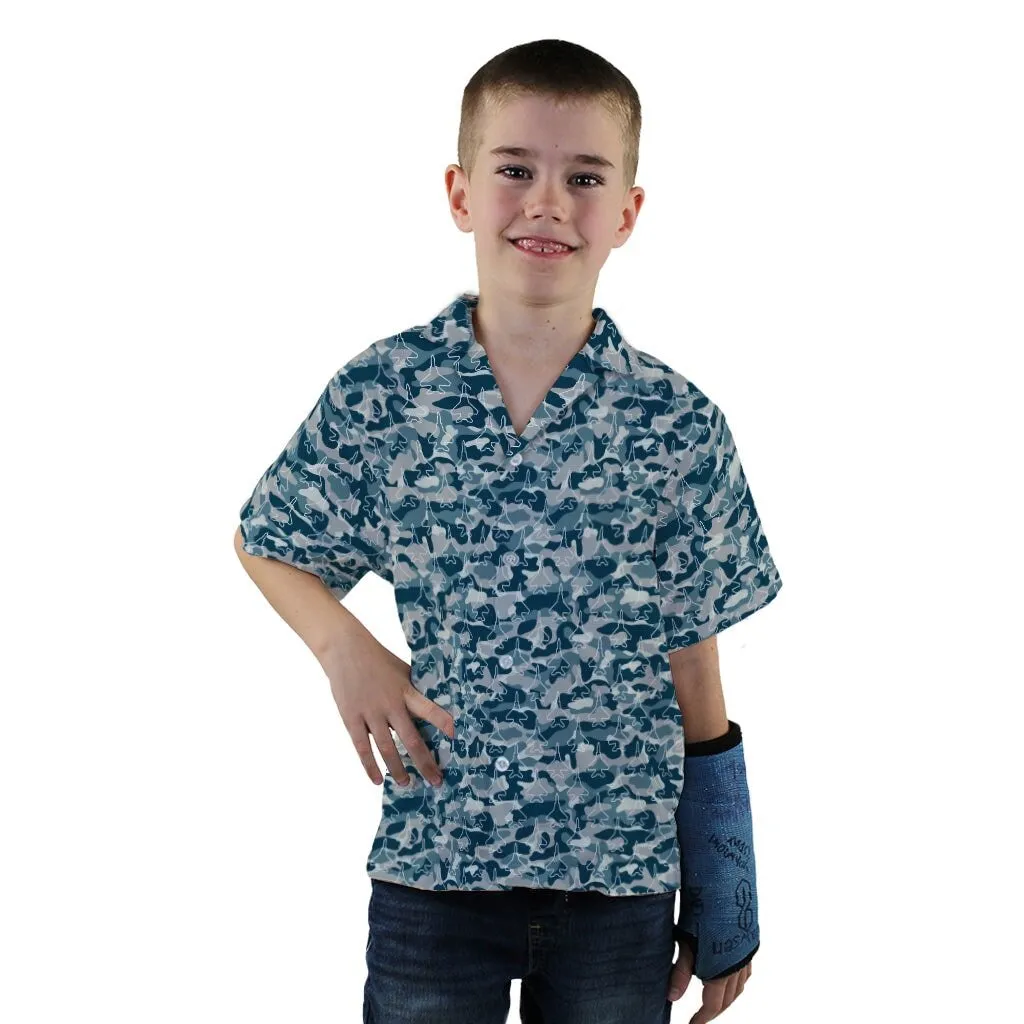 Military Fighter Jet Navy Camo Blue Youth Hawaiian Shirt