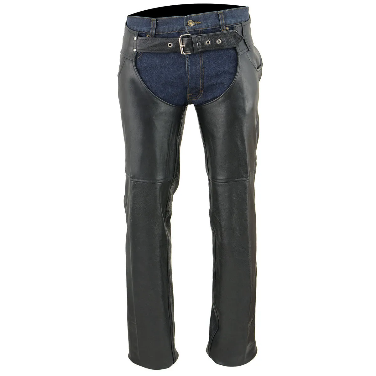 Milwaukee Leather Chaps for Men's Black Premium Leather- Classic Jean Style Pockets Motorcycle Riders Chap- LKM5781