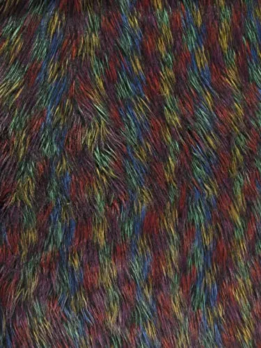 Multi #1 Fireworks Shaggy Long Pile Faux Fur Fabric / Sold By The Yard