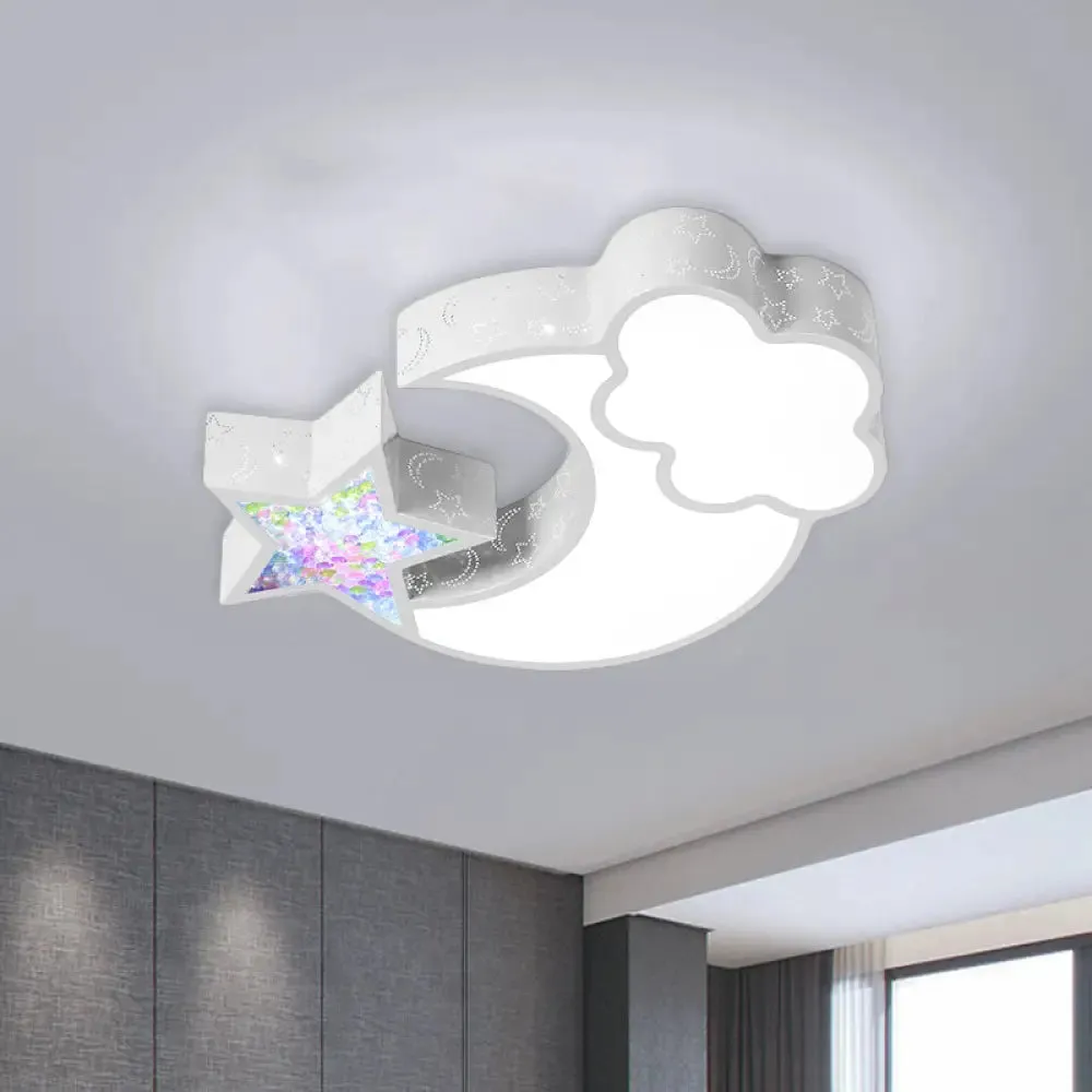 Nordic LED Flush Ceiling Light with Acrylic Starry Sky Design - Ideal for Child's Bedroom - White/Pink/Blue Options