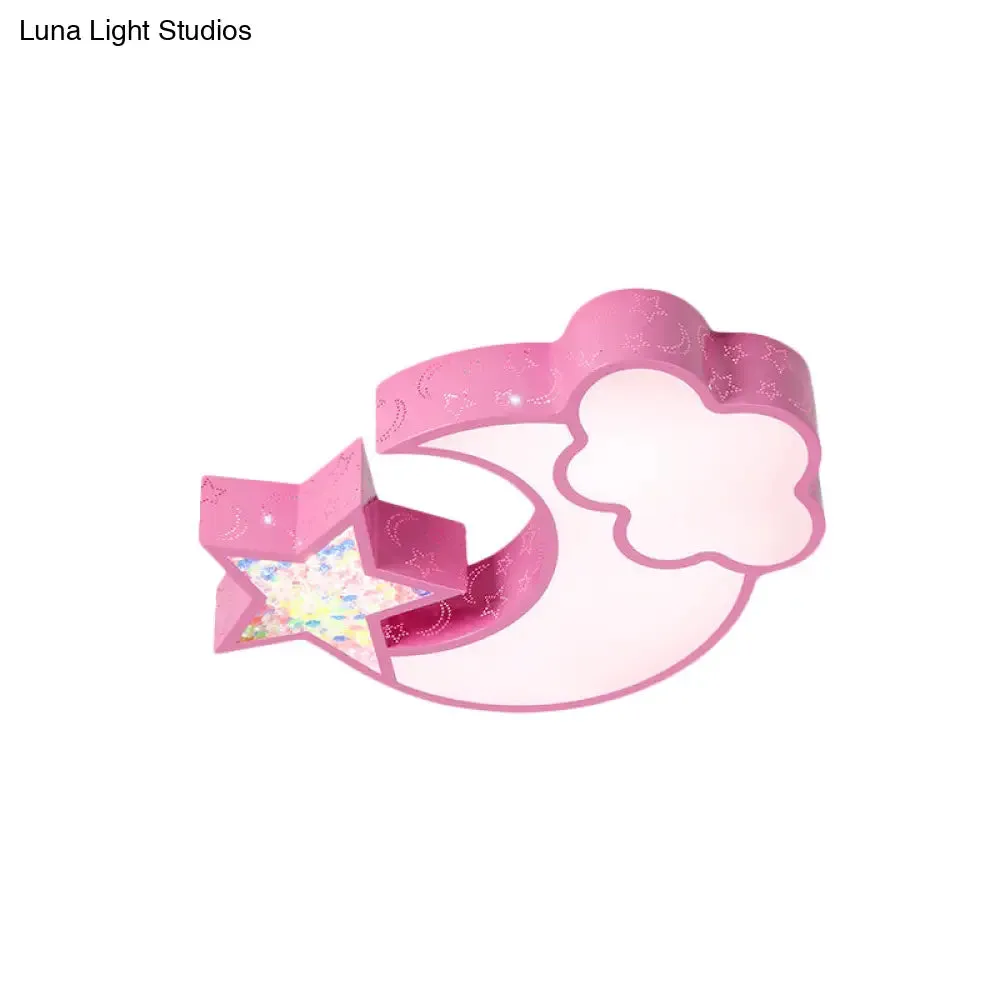 Nordic LED Flush Ceiling Light with Acrylic Starry Sky Design - Ideal for Child's Bedroom - White/Pink/Blue Options