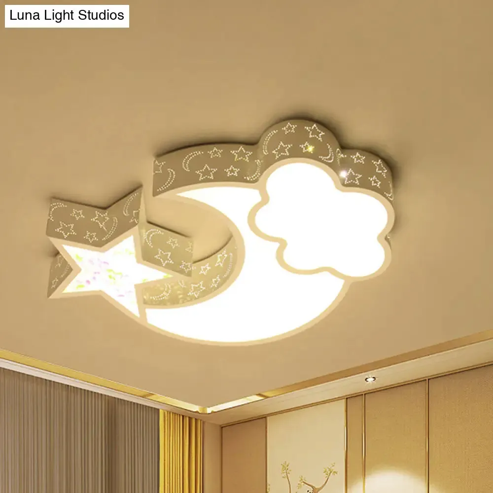 Nordic LED Flush Ceiling Light with Acrylic Starry Sky Design - Ideal for Child's Bedroom - White/Pink/Blue Options