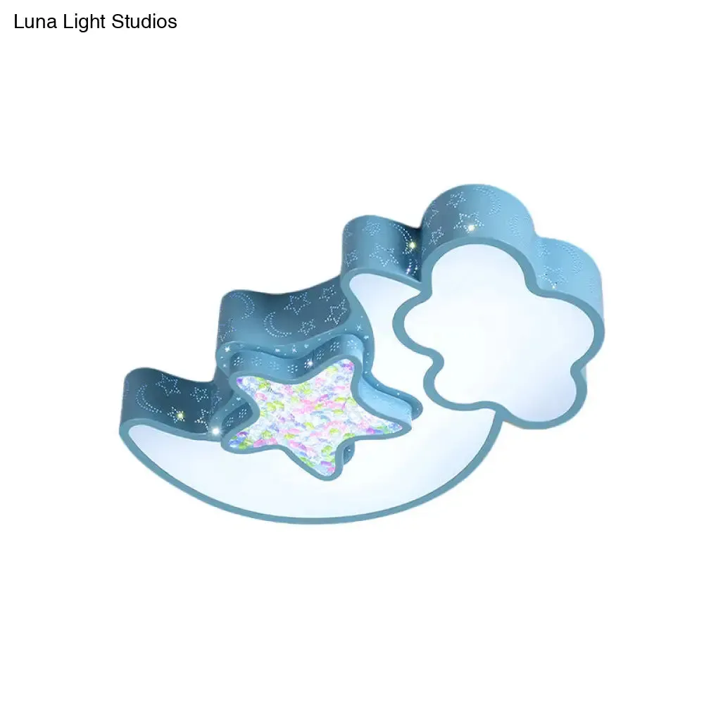 Nordic LED Flush Ceiling Light with Acrylic Starry Sky Design - Ideal for Child's Bedroom - White/Pink/Blue Options