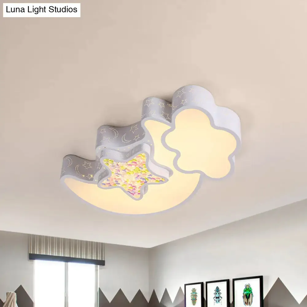 Nordic LED Flush Ceiling Light with Acrylic Starry Sky Design - Ideal for Child's Bedroom - White/Pink/Blue Options