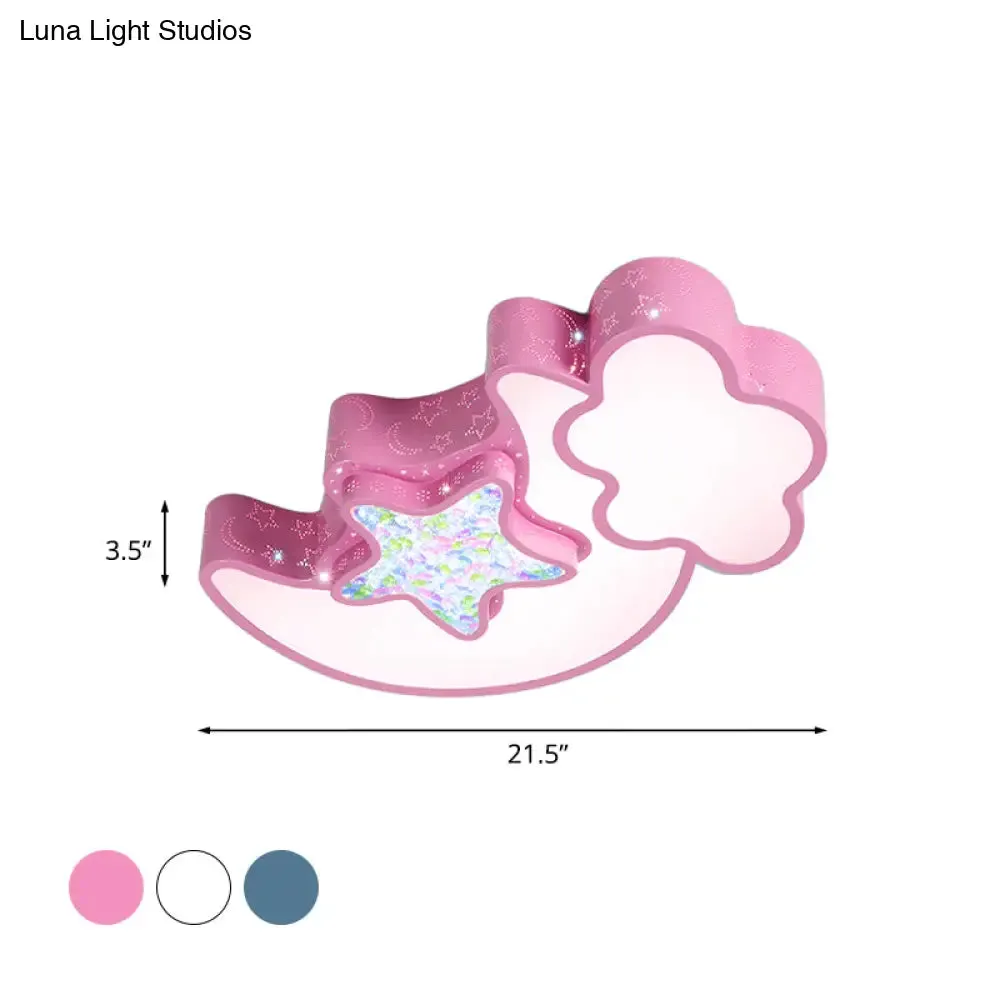 Nordic LED Flush Ceiling Light with Acrylic Starry Sky Design - Ideal for Child's Bedroom - White/Pink/Blue Options