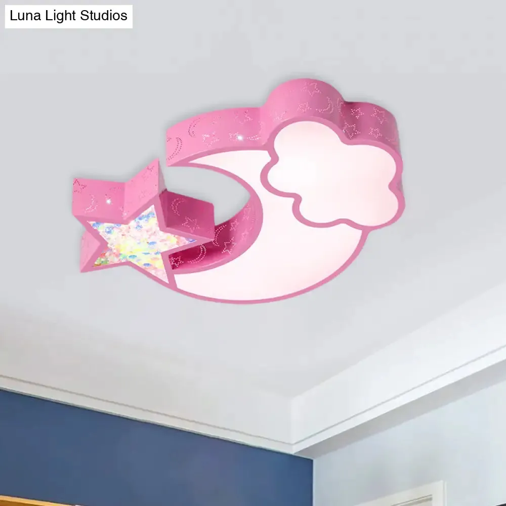 Nordic LED Flush Ceiling Light with Acrylic Starry Sky Design - Ideal for Child's Bedroom - White/Pink/Blue Options