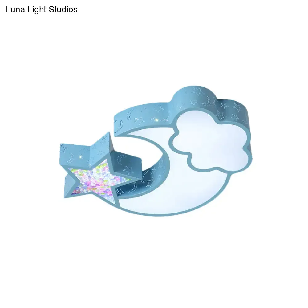 Nordic LED Flush Ceiling Light with Acrylic Starry Sky Design - Ideal for Child's Bedroom - White/Pink/Blue Options