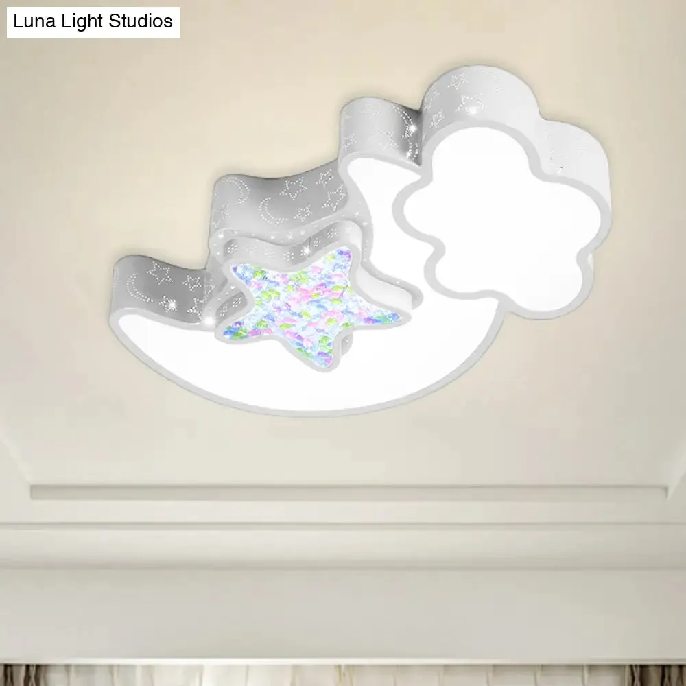 Nordic LED Flush Ceiling Light with Acrylic Starry Sky Design - Ideal for Child's Bedroom - White/Pink/Blue Options