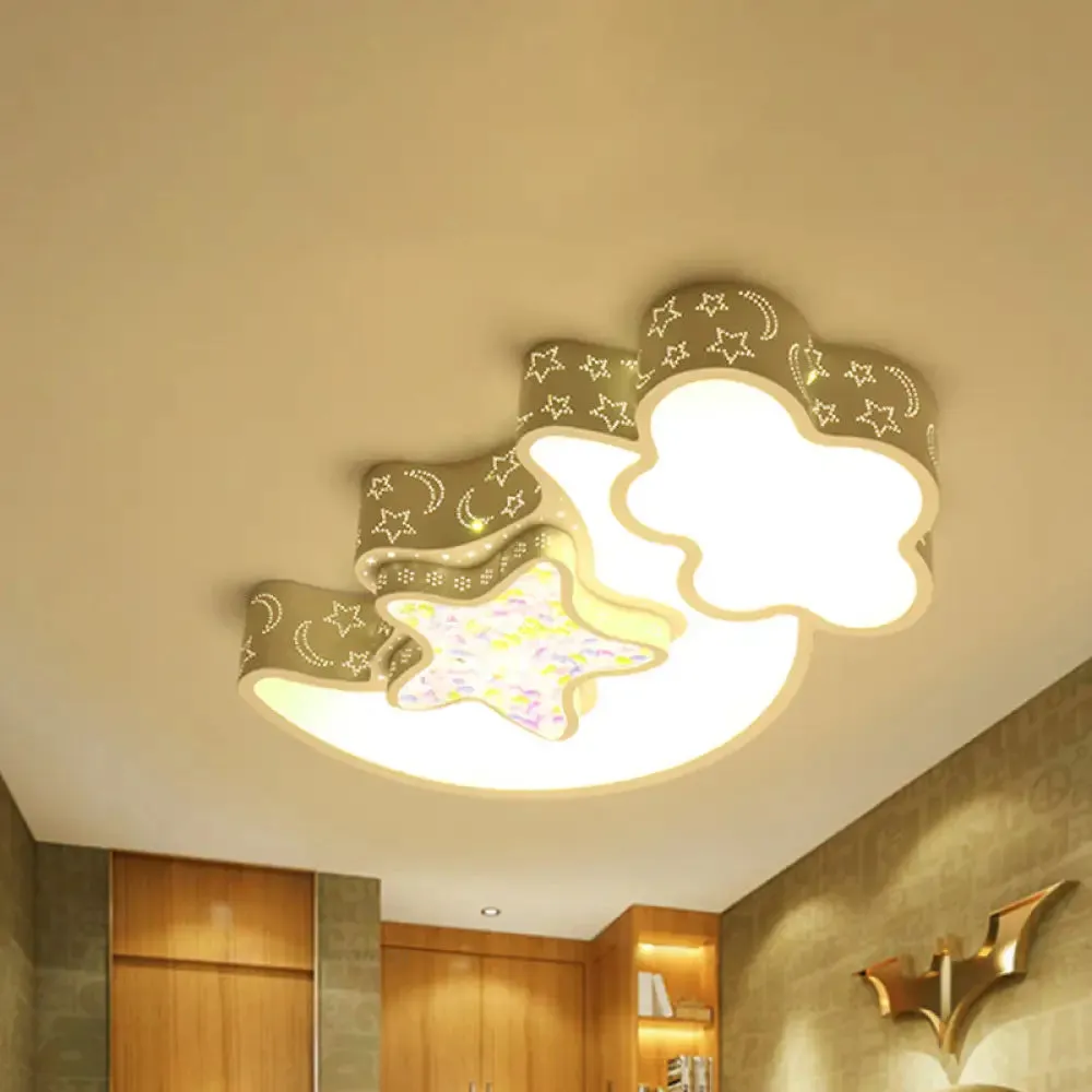 Nordic LED Flush Ceiling Light with Acrylic Starry Sky Design - Ideal for Child's Bedroom - White/Pink/Blue Options