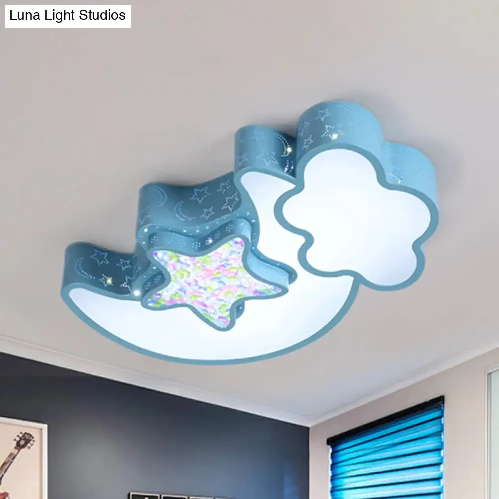 Nordic LED Flush Ceiling Light with Acrylic Starry Sky Design - Ideal for Child's Bedroom - White/Pink/Blue Options