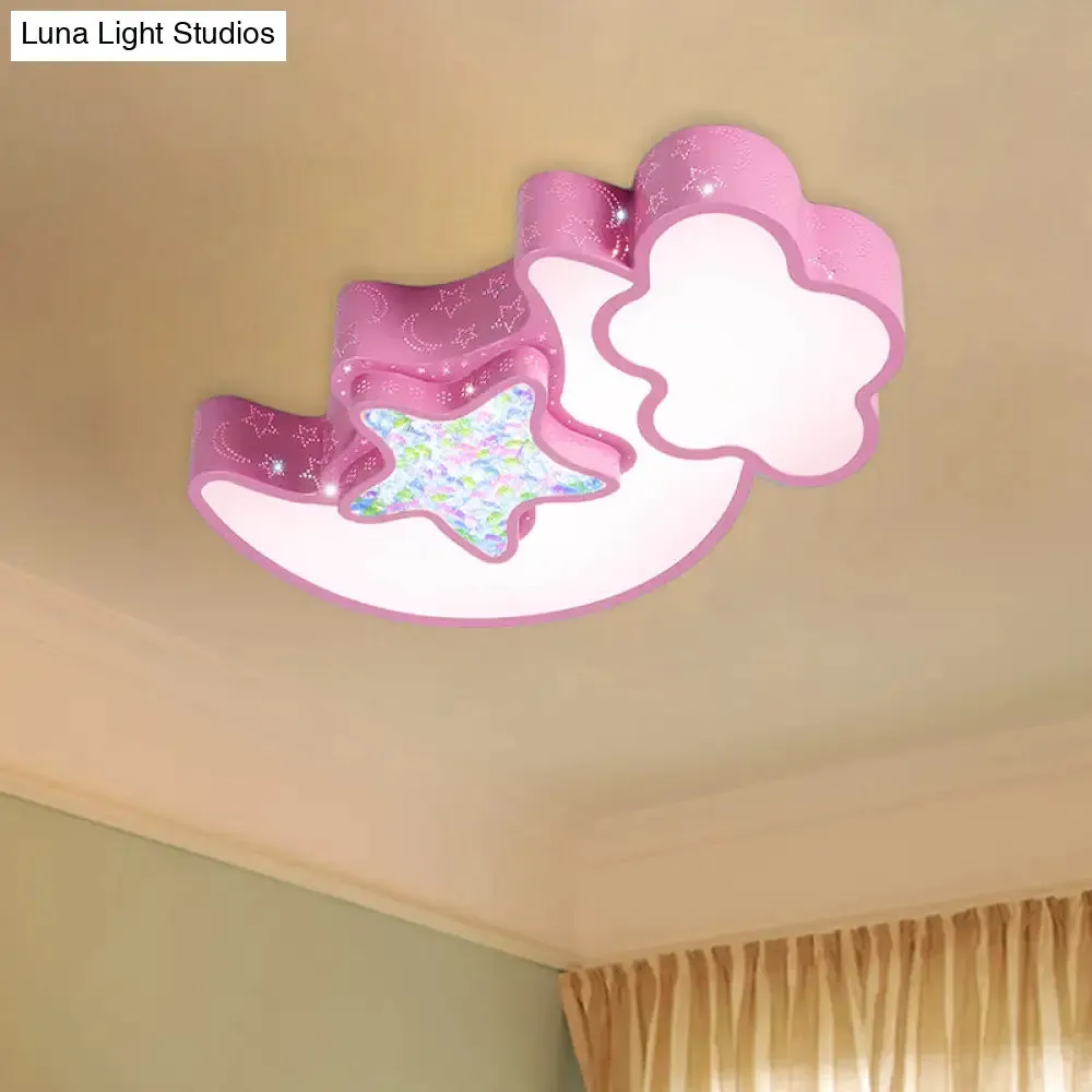 Nordic LED Flush Ceiling Light with Acrylic Starry Sky Design - Ideal for Child's Bedroom - White/Pink/Blue Options