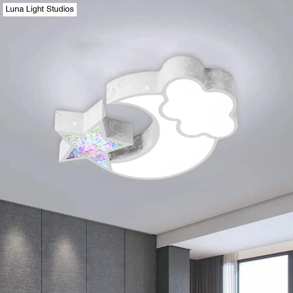 Nordic LED Flush Ceiling Light with Acrylic Starry Sky Design - Ideal for Child's Bedroom - White/Pink/Blue Options