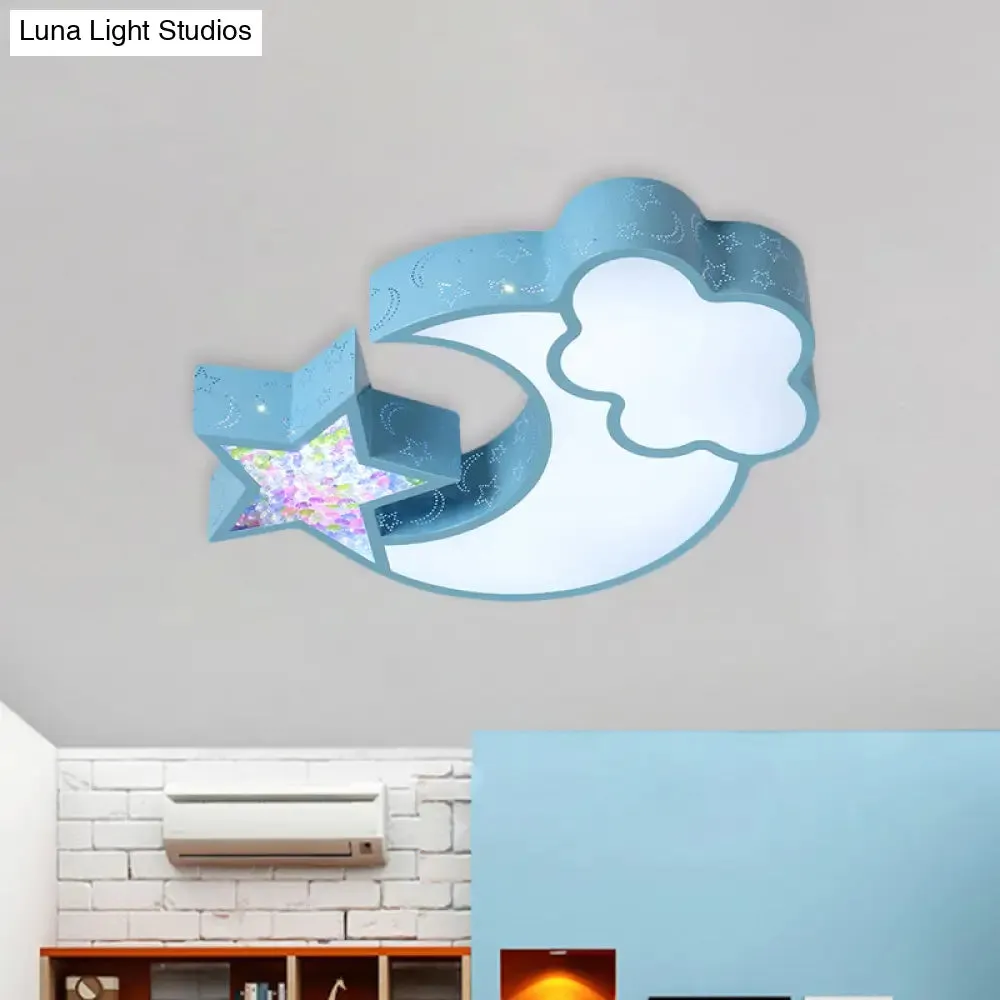 Nordic LED Flush Ceiling Light with Acrylic Starry Sky Design - Ideal for Child's Bedroom - White/Pink/Blue Options