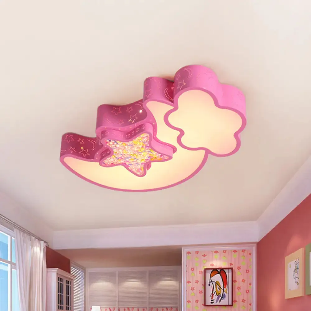 Nordic LED Flush Ceiling Light with Acrylic Starry Sky Design - Ideal for Child's Bedroom - White/Pink/Blue Options