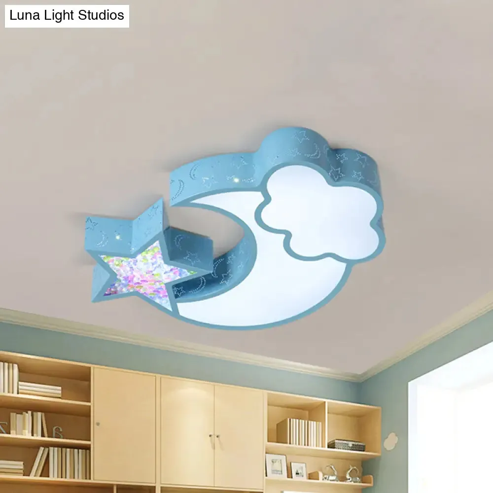 Nordic LED Flush Ceiling Light with Acrylic Starry Sky Design - Ideal for Child's Bedroom - White/Pink/Blue Options