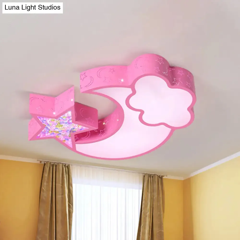 Nordic LED Flush Ceiling Light with Acrylic Starry Sky Design - Ideal for Child's Bedroom - White/Pink/Blue Options