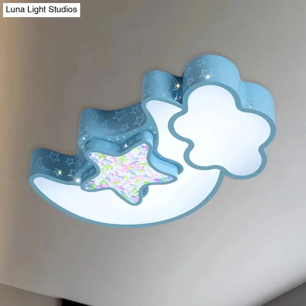 Nordic LED Flush Ceiling Light with Acrylic Starry Sky Design - Ideal for Child's Bedroom - White/Pink/Blue Options