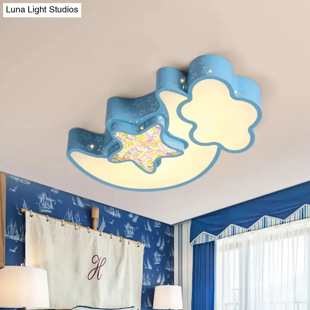 Nordic LED Flush Ceiling Light with Acrylic Starry Sky Design - Ideal for Child's Bedroom - White/Pink/Blue Options