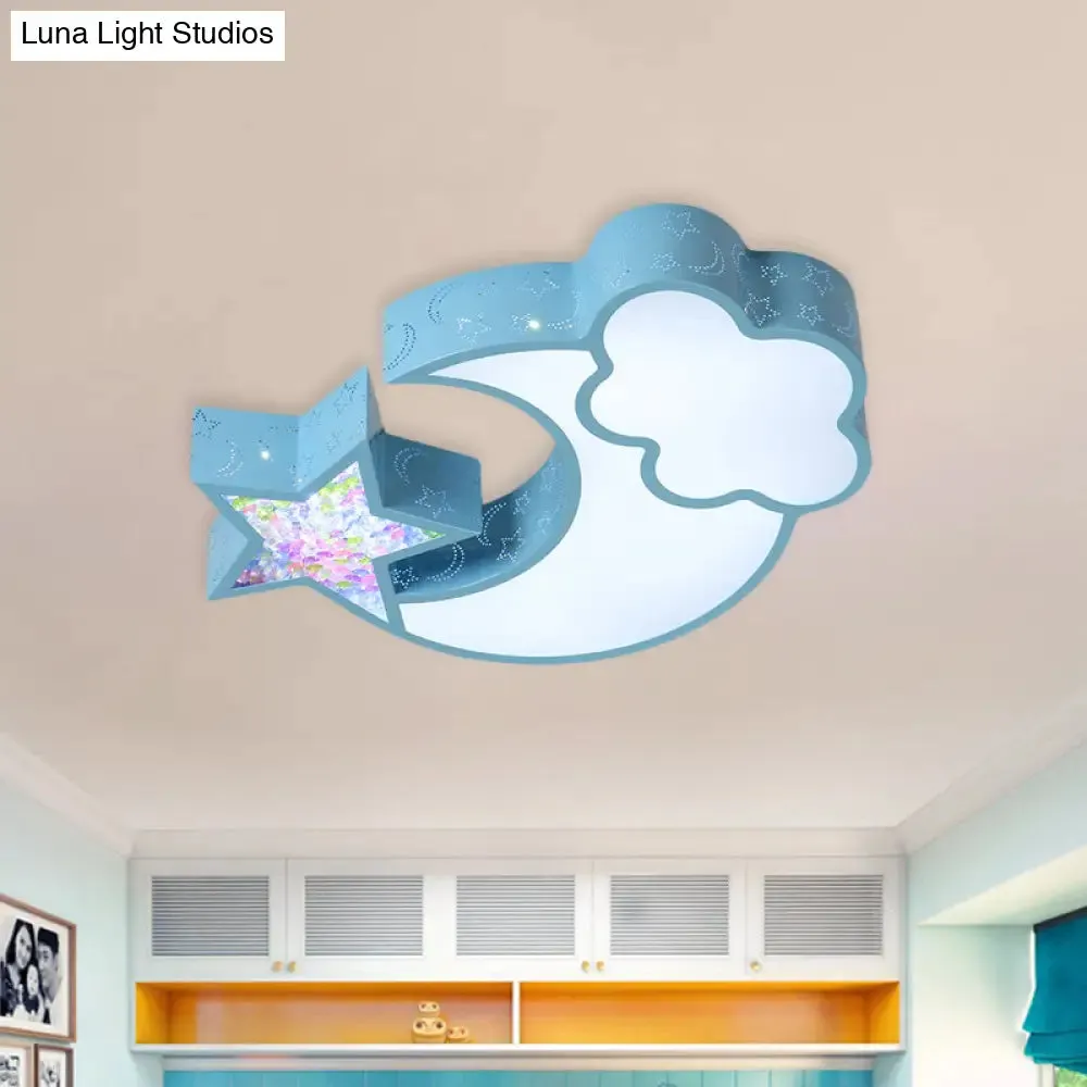 Nordic LED Flush Ceiling Light with Acrylic Starry Sky Design - Ideal for Child's Bedroom - White/Pink/Blue Options