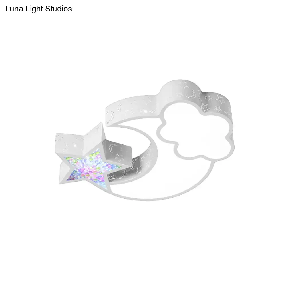 Nordic LED Flush Ceiling Light with Acrylic Starry Sky Design - Ideal for Child's Bedroom - White/Pink/Blue Options