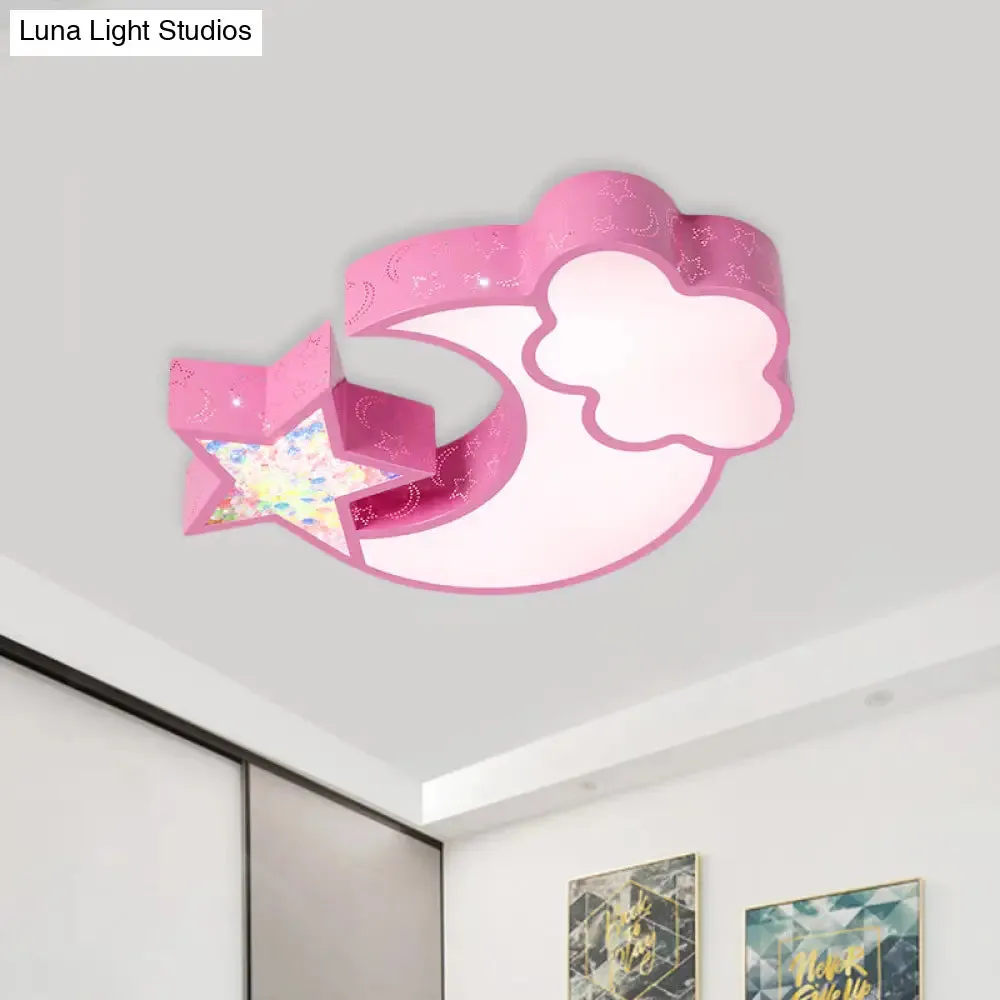 Nordic LED Flush Ceiling Light with Acrylic Starry Sky Design - Ideal for Child's Bedroom - White/Pink/Blue Options