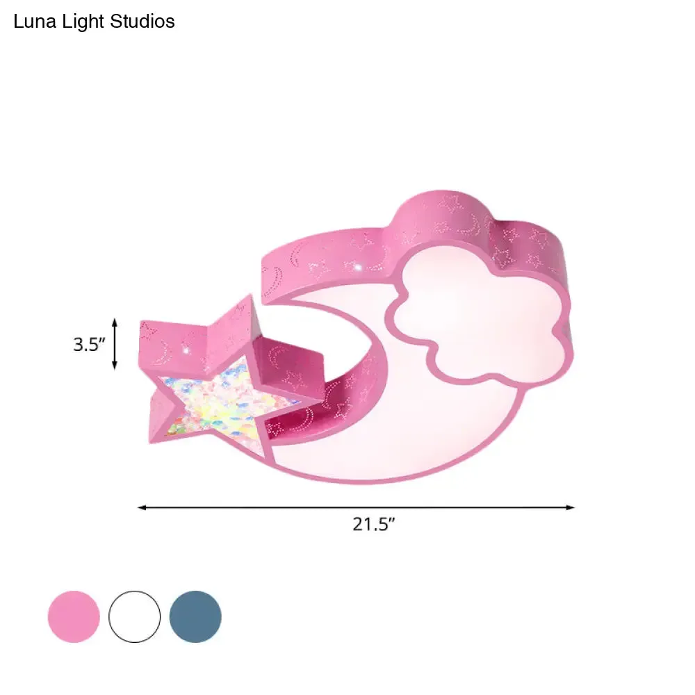 Nordic LED Flush Ceiling Light with Acrylic Starry Sky Design - Ideal for Child's Bedroom - White/Pink/Blue Options