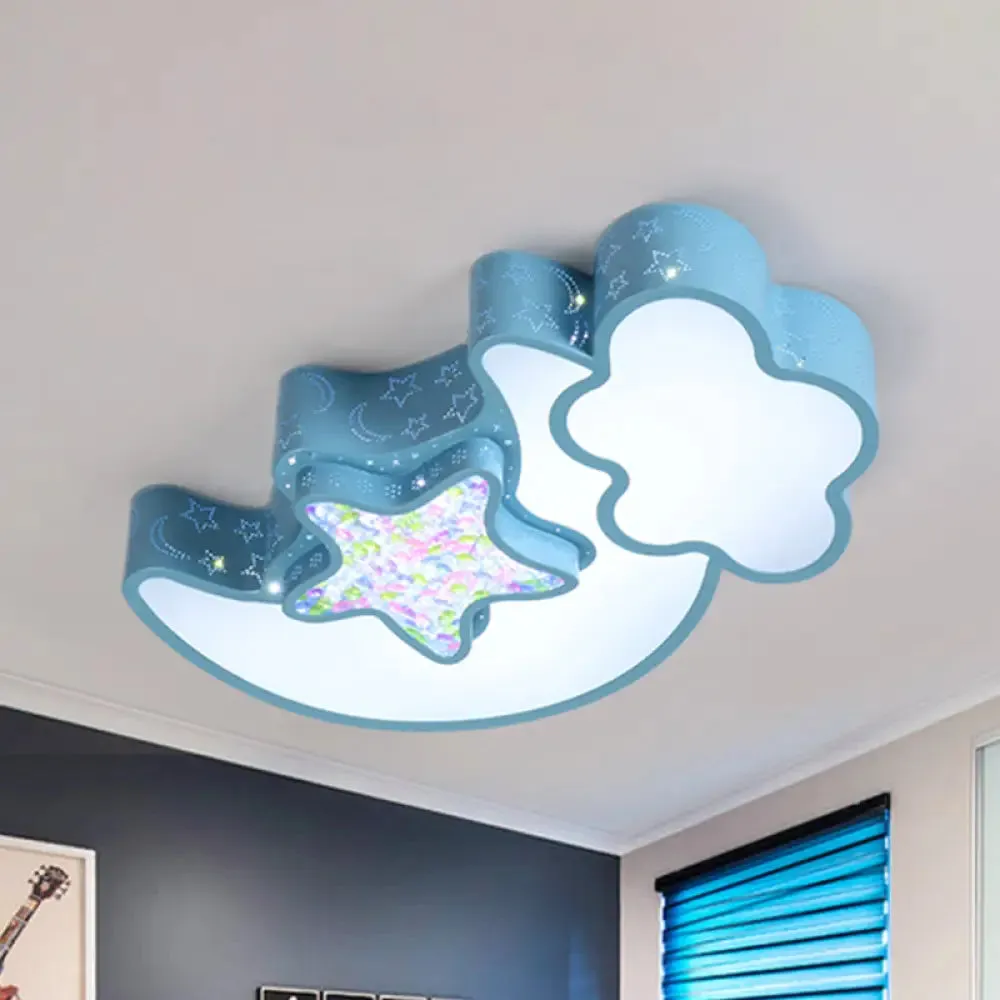 Nordic LED Flush Ceiling Light with Acrylic Starry Sky Design - Ideal for Child's Bedroom - White/Pink/Blue Options