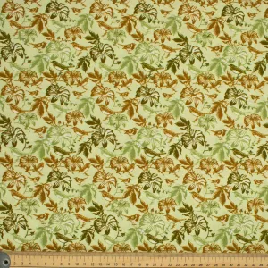 Old World Plants Collection #12 Brown Birds & Green Leaves on Lime Cotton Prints