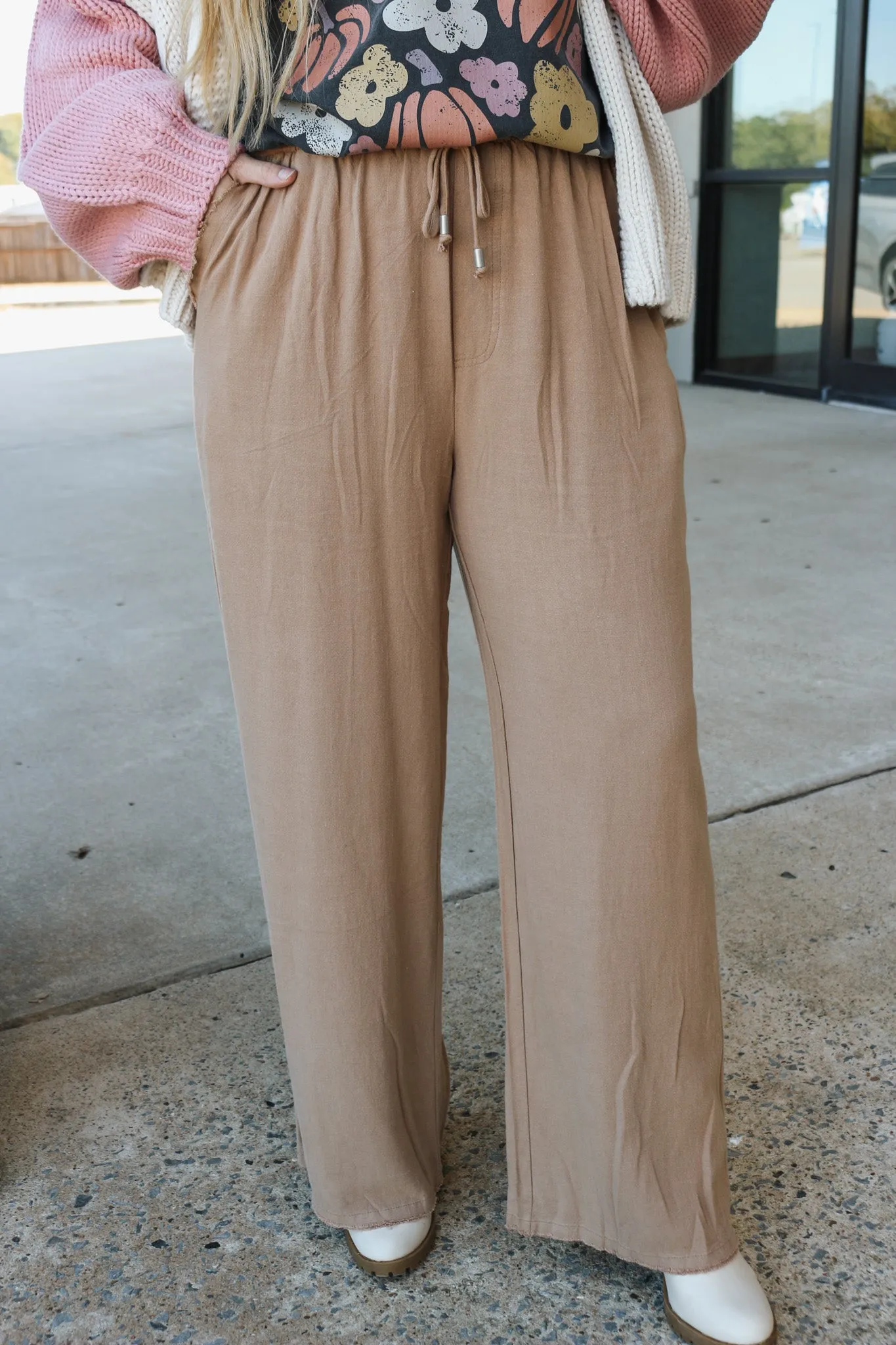 On The Fray Taupe Linen Pants