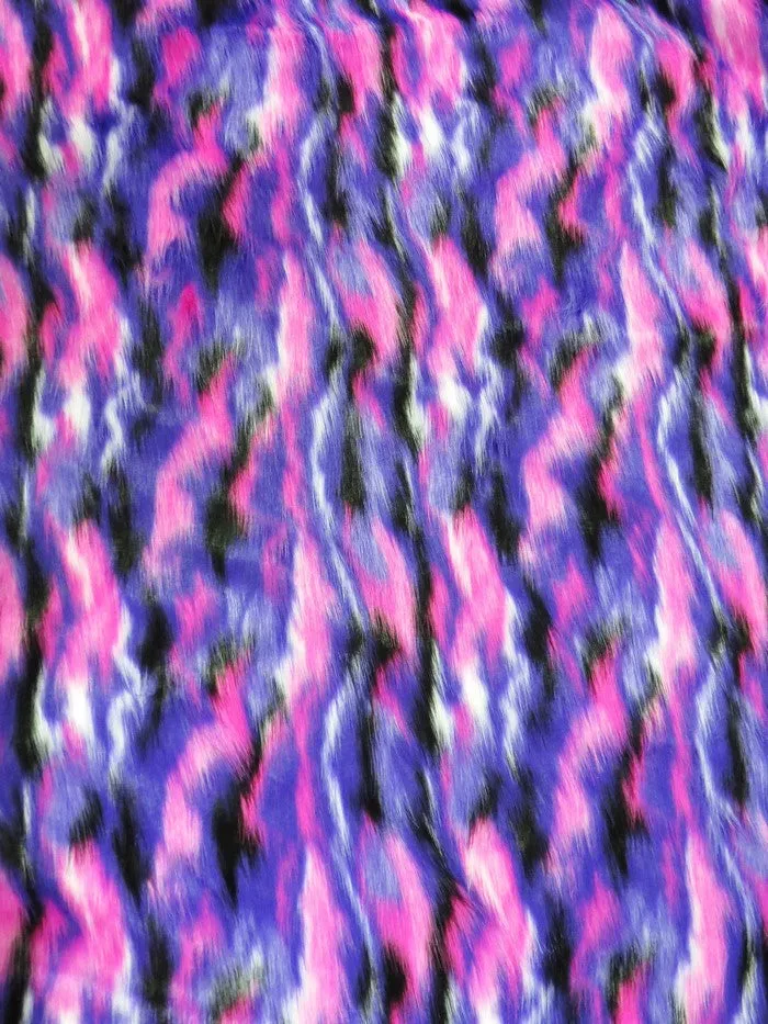 Purple, Fuchsia, White Sunset Multi-Color Faux Fur Fabric /  Sold by the Yard