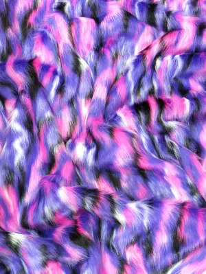 Purple, Fuchsia, White Sunset Multi-Color Faux Fur Fabric /  Sold by the Yard