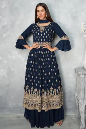 Real Georgette Navy Blue Peplum Sharara Suit