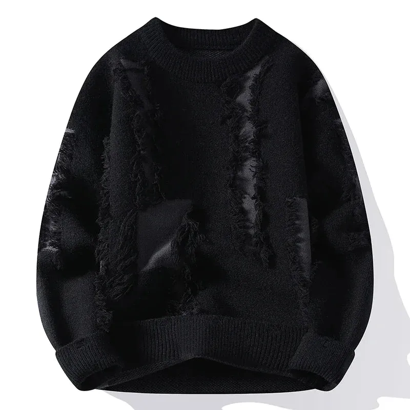 Riolio Ripped Sweater Men's Loose Crew Neck Knit Bottom Shirt Handsome Autumn Clothes on The Fashion Brand Sweater Pullover Sweater