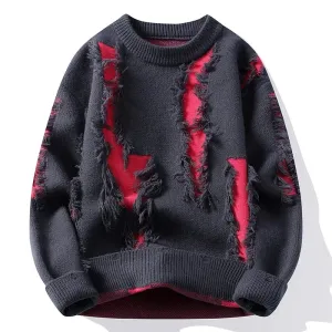 Riolio Ripped Sweater Men's Loose Crew Neck Knit Bottom Shirt Handsome Autumn Clothes on The Fashion Brand Sweater Pullover Sweater