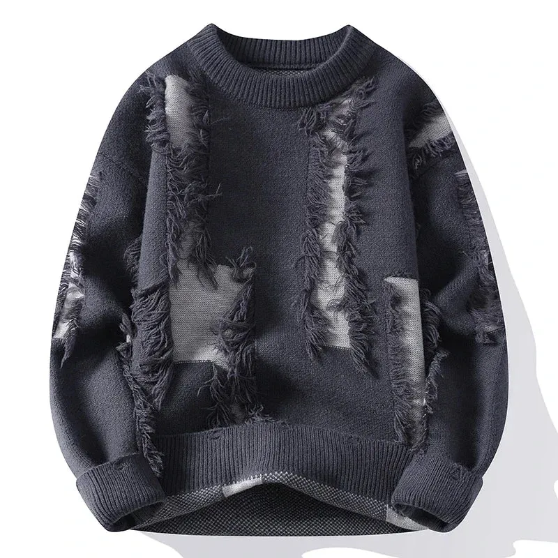 Riolio Ripped Sweater Men's Loose Crew Neck Knit Bottom Shirt Handsome Autumn Clothes on The Fashion Brand Sweater Pullover Sweater