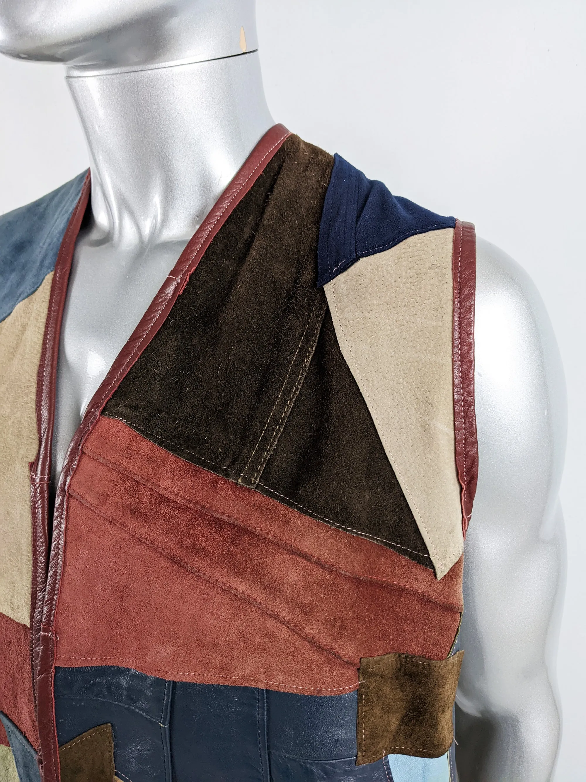 Scrap Scrap Vintage Mens Leather & Suede Patchwork Vest, 1980s