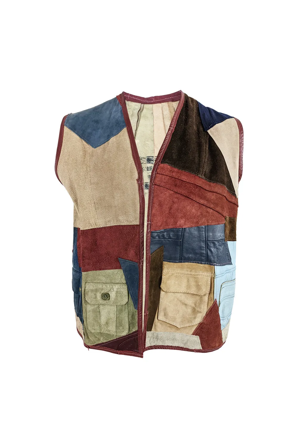 Scrap Scrap Vintage Mens Leather & Suede Patchwork Vest, 1980s