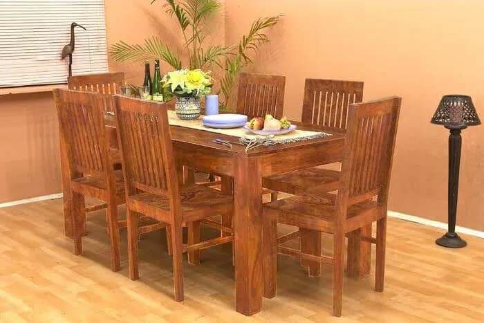 Solid Wood Cube Dining Set 6 Seater with Chairs