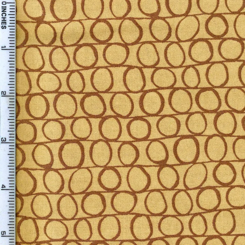 Stof Fabrics Dot Mania-17 Brown Circles on Yellow Cotton Prints