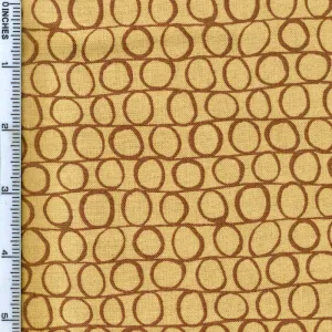 Stof Fabrics Dot Mania-17 Brown Circles on Yellow Cotton Prints