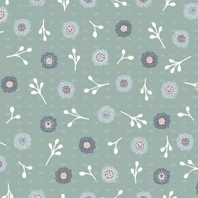 Stof Fabrics Flower And Dot Mint Sprigs and Puffs Cotton Prints