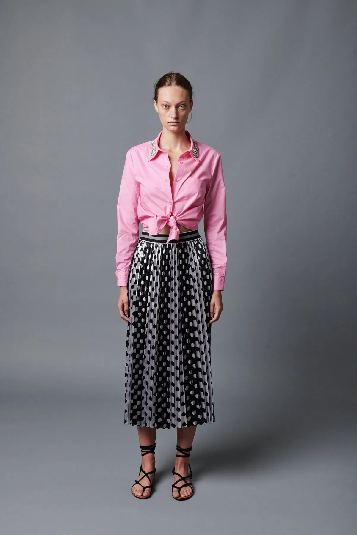 Stripish Dots Pleated Skirt