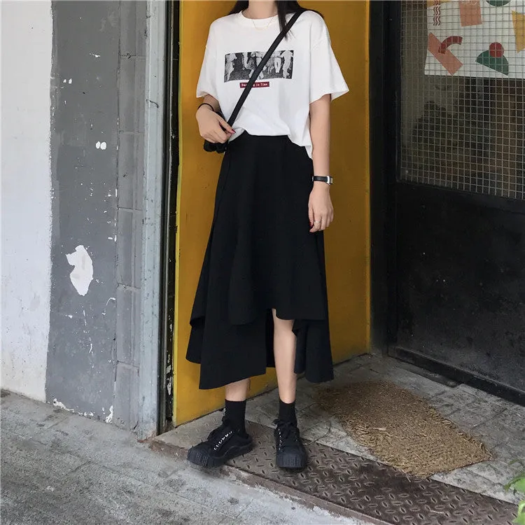 Summer Korean CHIC High Waist A-Line Niche Skirt Student Mid-Length Women Skirt