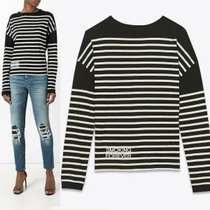 sz XS NEW $890 SAINT LAURENT Black White SMOKING FOREVER Striped Long Sleeve TOP