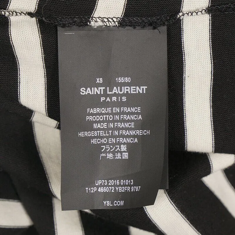 sz XS NEW $890 SAINT LAURENT Black White SMOKING FOREVER Striped Long Sleeve TOP