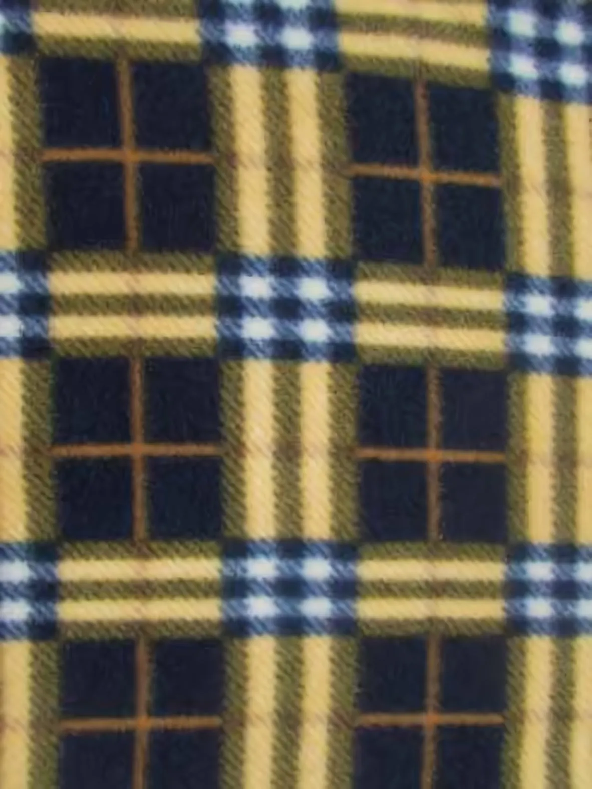 Tartan Plaid Polar Fleece Fabric / Navy/Sunshine / Sold By The Yard