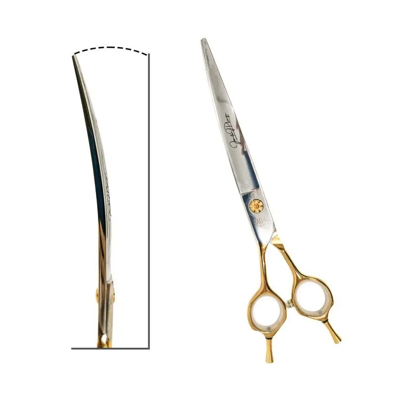 Tauro Pro Line Janita Plungė Stainless Steel Cutting Scissors Double Finger Rest Curved Ergonomic Extremally Sharp For The Left-Handed,  440c stainless steel, golden handles