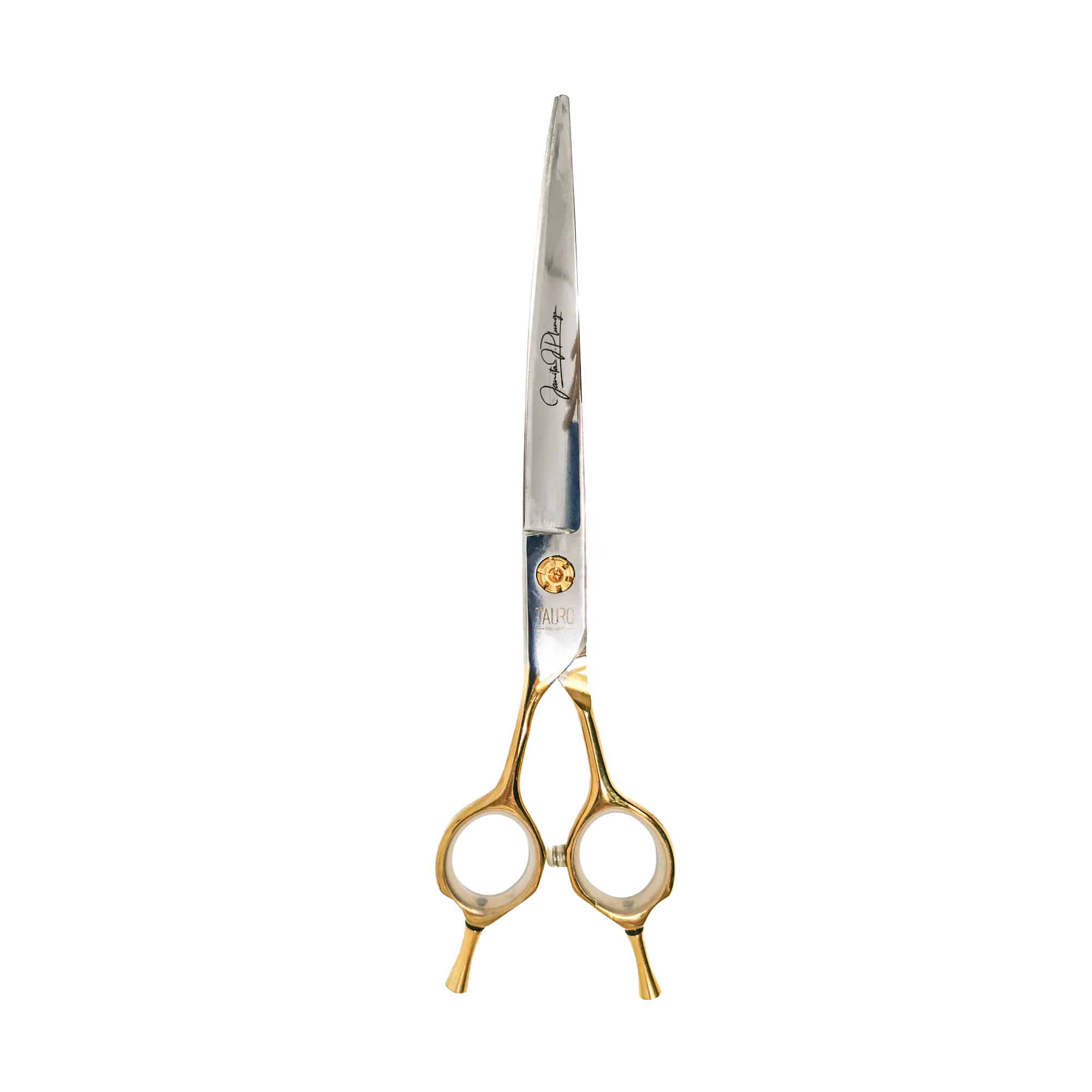 Tauro Pro Line Janita Plungė Stainless Steel Cutting Scissors Double Finger Rest Curved Ergonomic Extremally Sharp For The Left-Handed,  440c stainless steel, golden handles