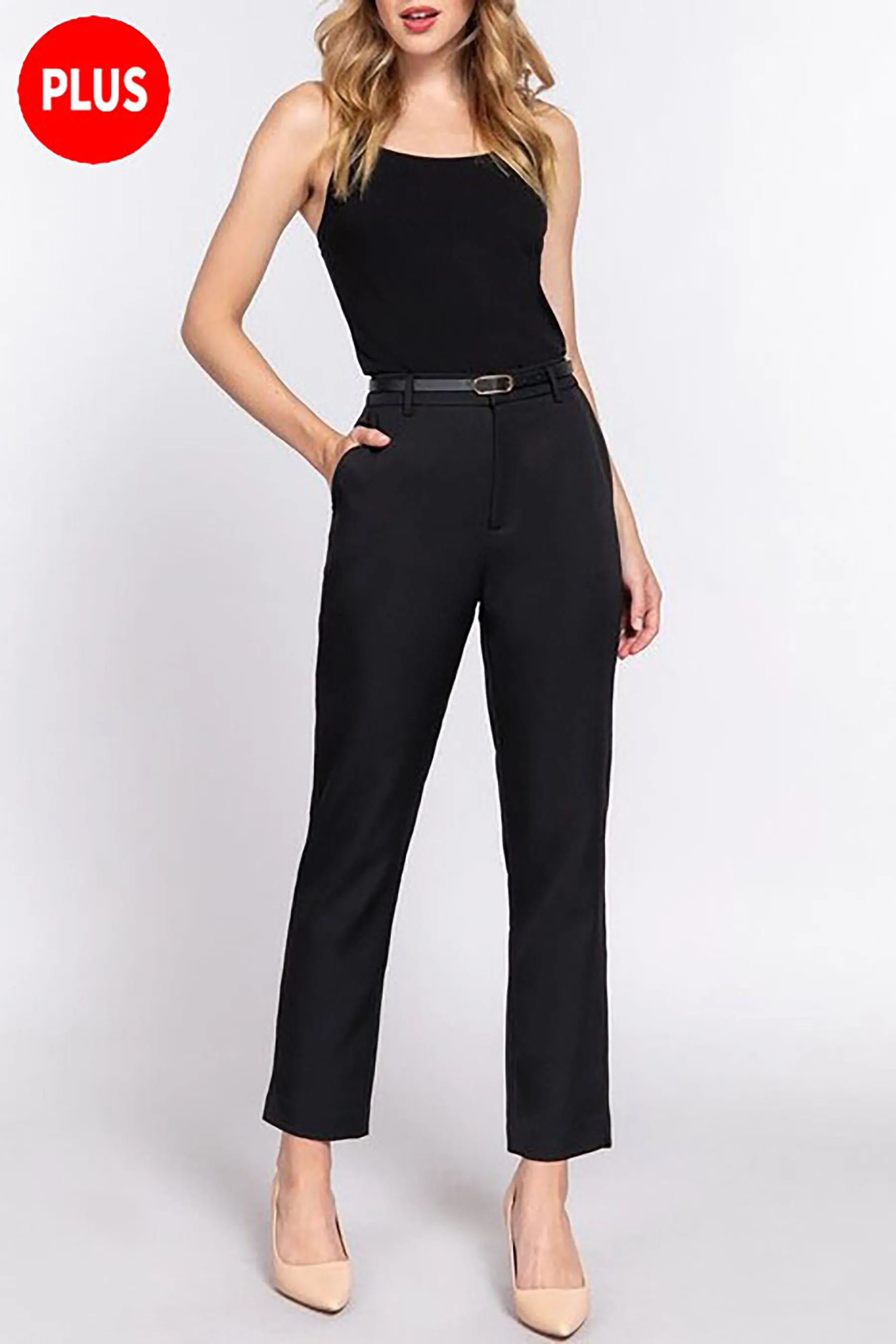 Women's Plus Size Casual Classic Belted Pants